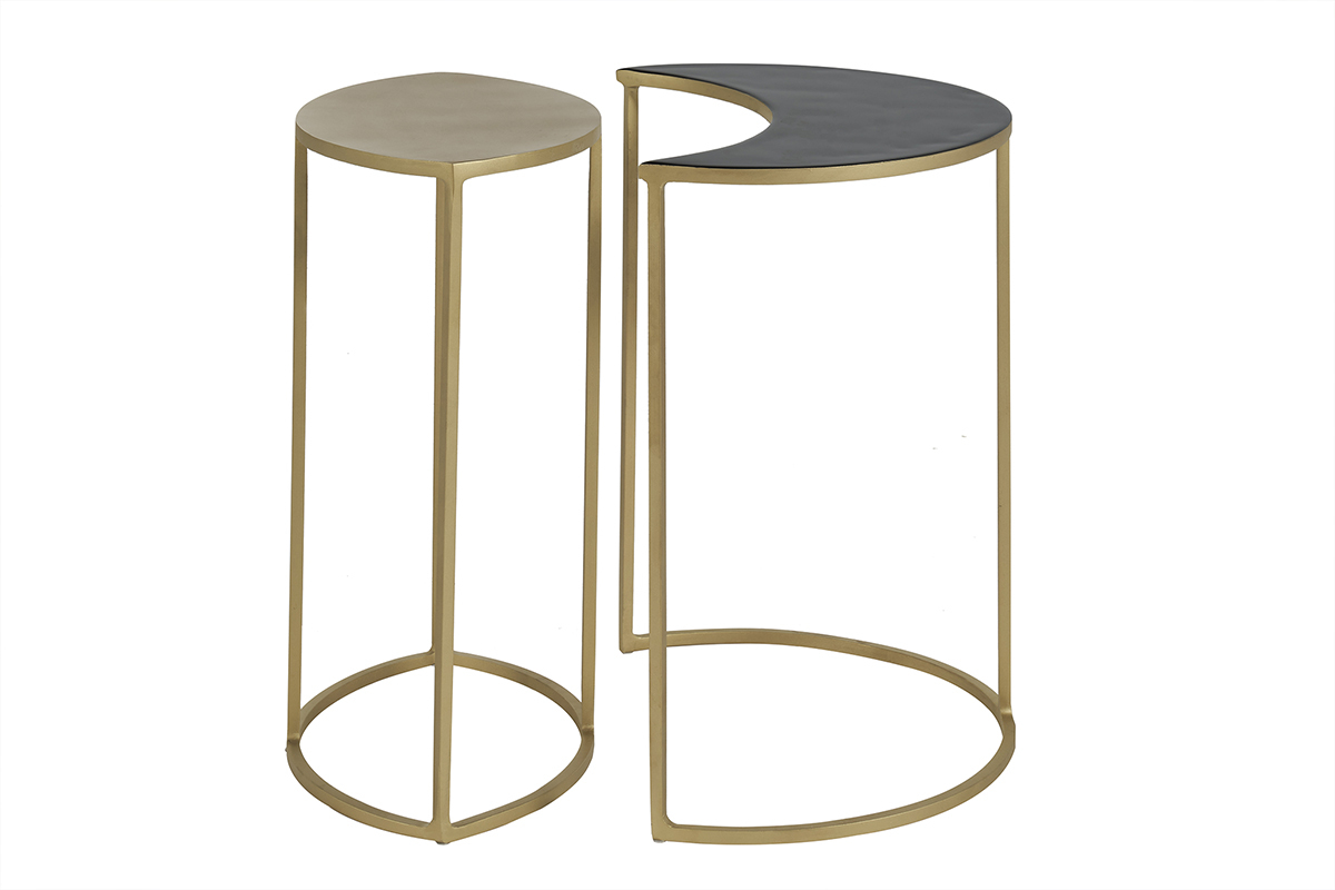 Table d'appoint en m�tal laqu� noir et dor� TOSCANE