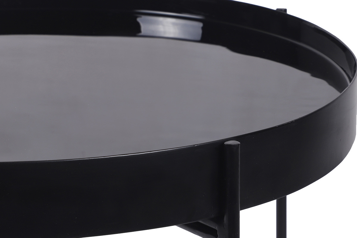 Table d'apppoint ronde avec plateau r�versible bleu canard / noir D51 cm SATEEN