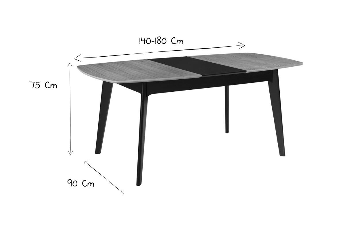 Table extensible rallonges int�gr�es rectangulaire blanc et bois L140-180 cm MEENA