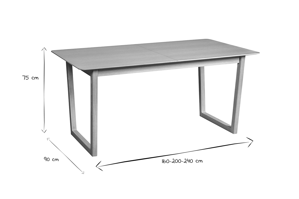 Table extensible rallonges int�gr�es rectangulaire bois clair ch�ne L160-240 cm LAHO
