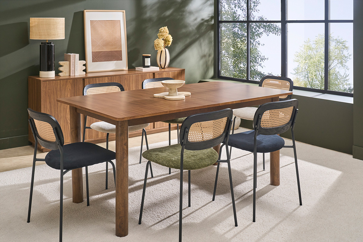 Table extensible rallonges int�gr�es rectangulaire bois fonc� noyer L160-210 cm CLAUDIE