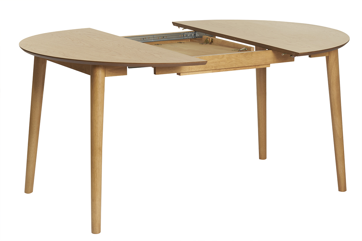 Table extensible rallonges int�gr�es ronde en bois clair ch�ne L115-154 cm EGO