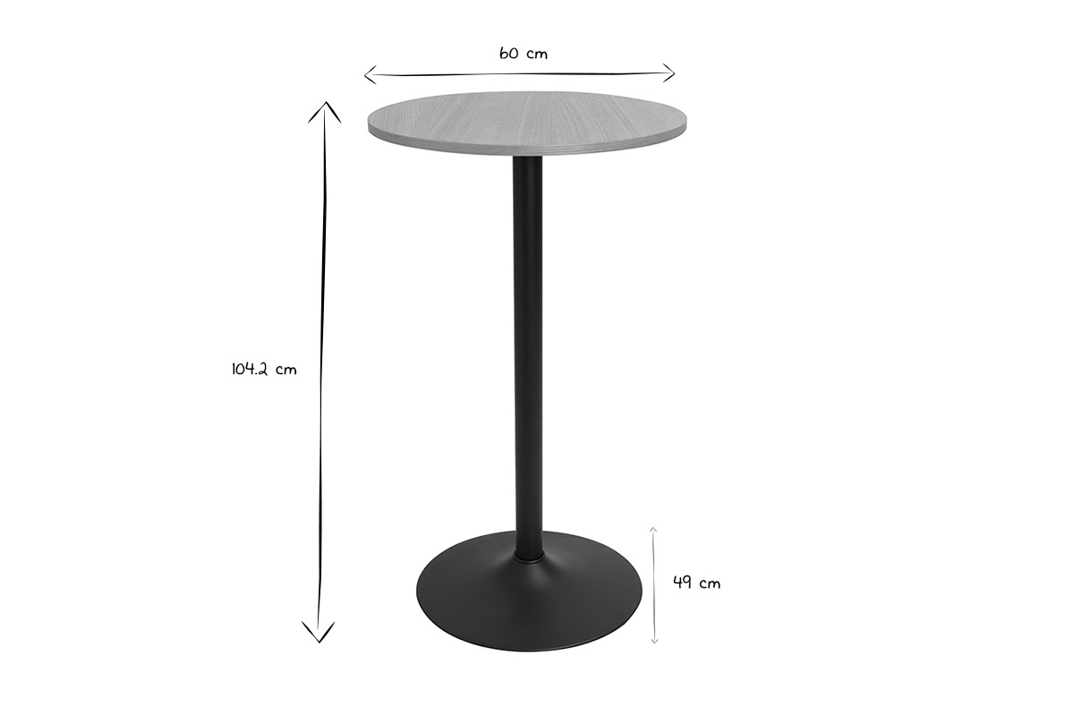 Table haute design ronde en bois clair ch�ne et m�tal noir D60 cm CALISTA