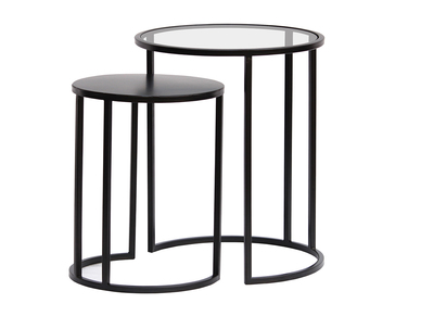 Tables d'appoint gigognes en verre tremp&eacute; et m&eacute;tal noir TAHL