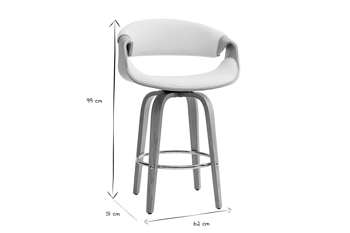 Tabouret de bar design blanc et bois clair H68 cm ARAMIS
