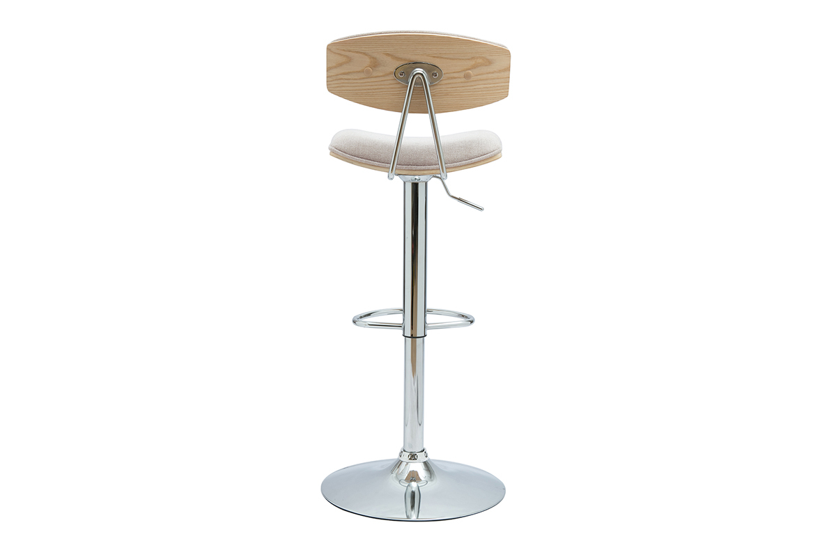 Tabouret de bar design r�glable en tissu effet velours textur� beige et m�tal VASCO