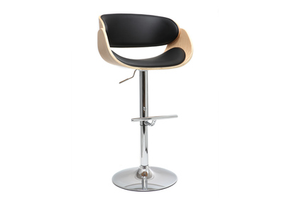 Tabouret de bar design r&eacute;glable noir et bois clair BENT