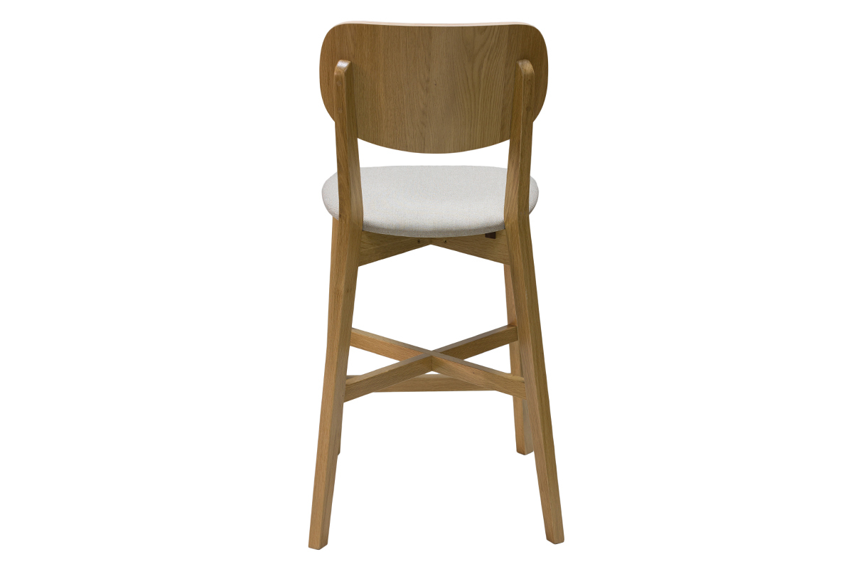 Tabouret de bar en bois clair ch�ne massif et tissu beige H65 cm LUCIA