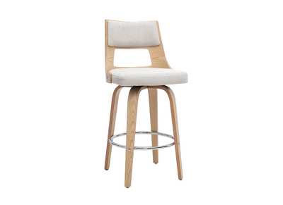Tabouret de bar scandinave pivotant en tissu effet velours textur&eacute; beige et bois clair H69 cm GARBO