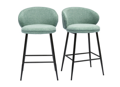 Tabourets de bar design en tissu effet velours textur&eacute; vert c&eacute;ladon et m&eacute;tal noir (lot de 2) ROSALIE