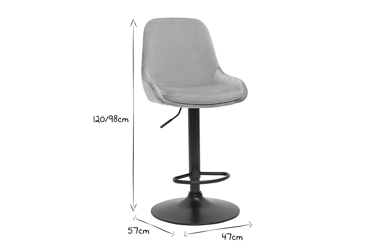 Tabourets de bar design r�glables en tissu velours taupe et m�tal noir 360� (lot de 2) HOLO