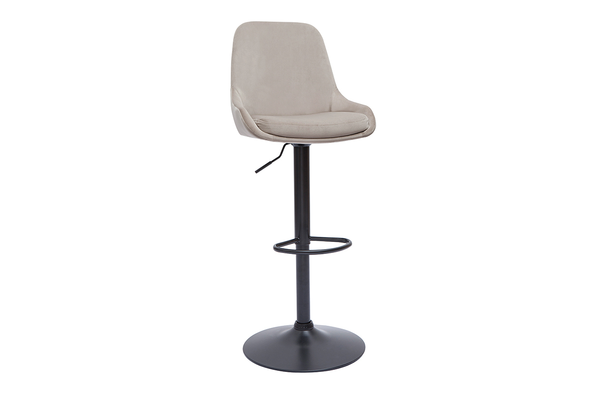 Tabourets de bar design r�glables en tissu velours taupe et m�tal noir 360� (lot de 2) HOLO