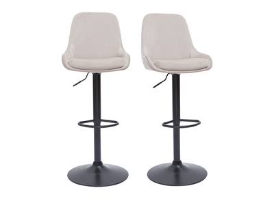 Tabourets de bar design r&eacute;glables en tissu velours taupe et m&eacute;tal noir 360&deg; (lot de 2) HOLO