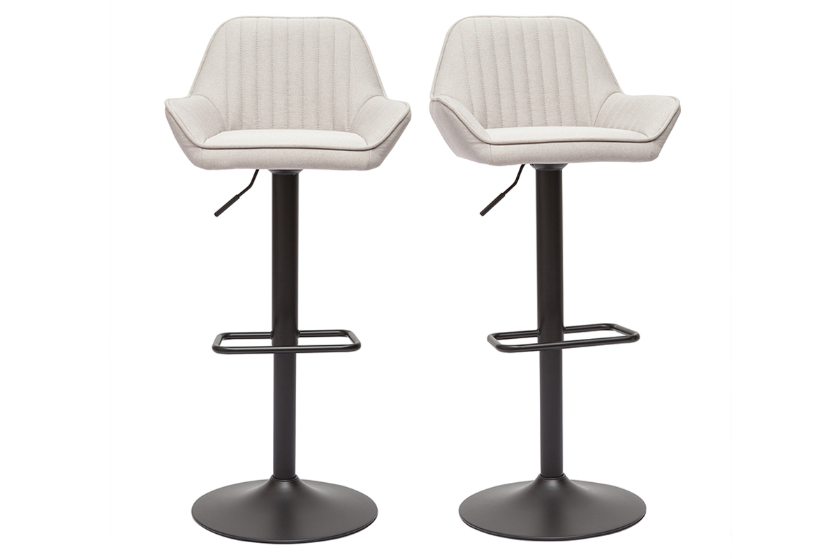 Tabourets de bar r�glables en tissu beige et m�tal noir (lot de 2) RONNIE