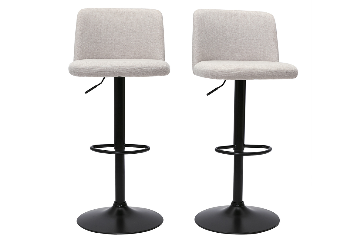 Tabourets de bar r�glables en tissu effet velours textur� beige et m�tal noir (lot de 2) MONTI