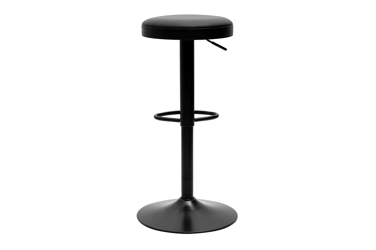 Tabouret haut r�glable noir en m�tal et polyur�thane, mod�le BYRON.