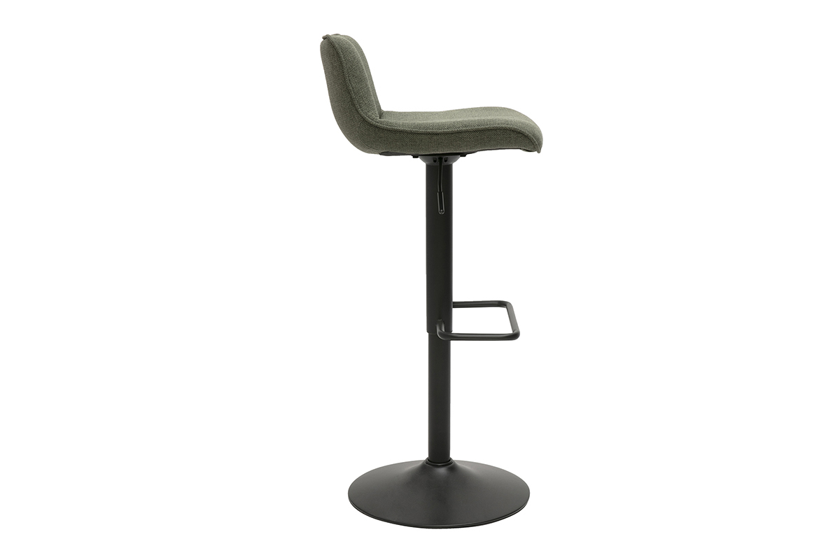 Tabourets de bar r�glables pivotants 360� en tissu vert kaki et m�tal noir (lot de 2) BOOST