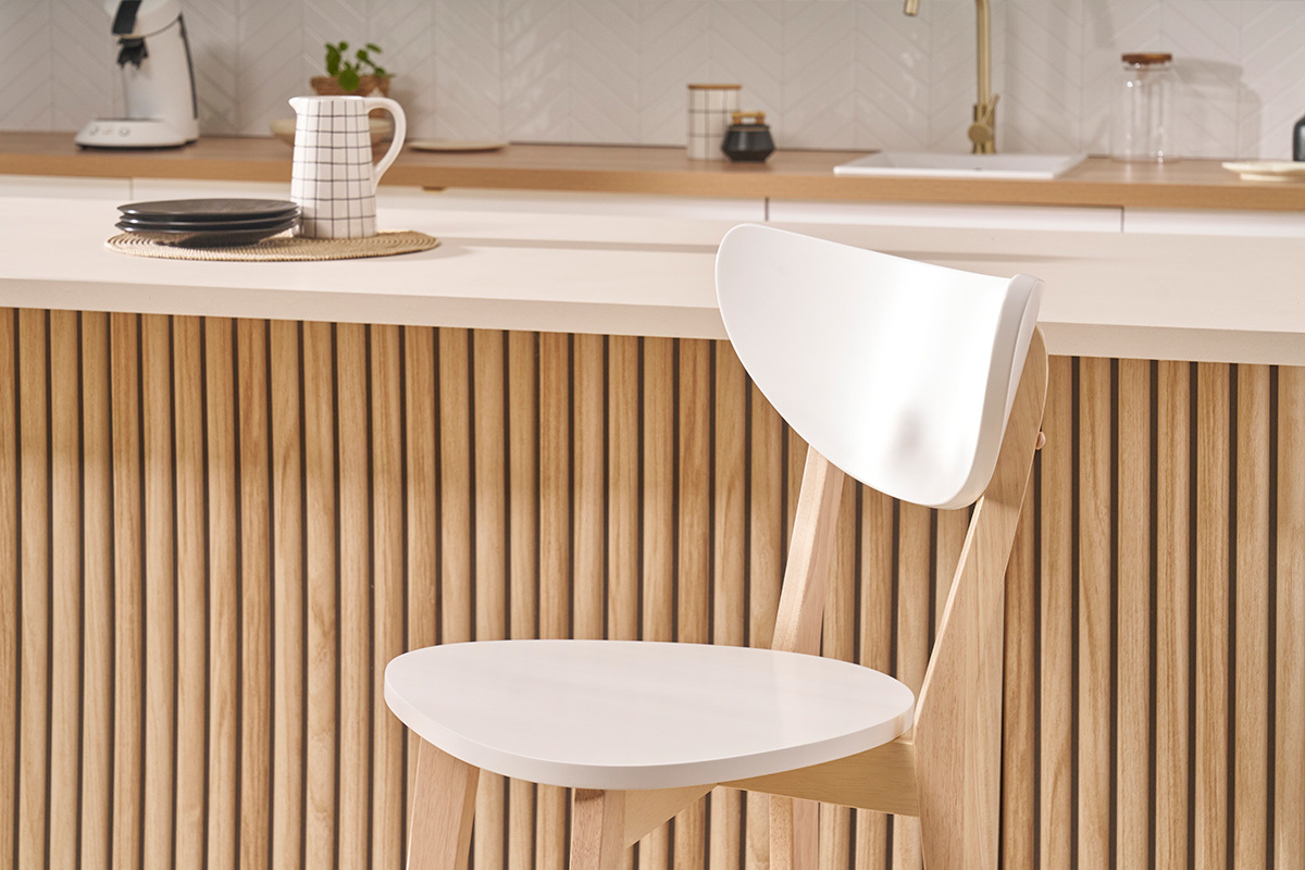 Tabourets de bar scandinaves blanc et bois 75 cm (lot de 2) LEENA