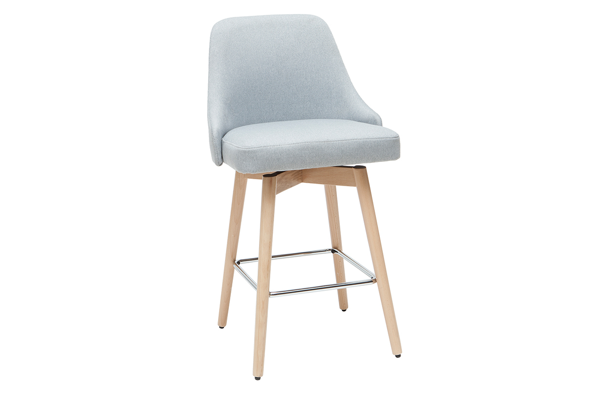 Tabourets de bar scandinaves pivotants 360� en tissu gris clair et bois h�tre massif H65 cm (lot de 2) HASTA