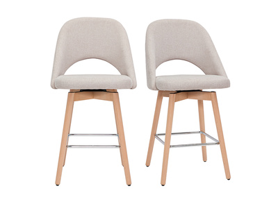 Tabourets de bar scandinaves tissu effet velours textur&eacute; beige et h&eacute;v&eacute;a massif 65 cm (lot de 2) COSETTE