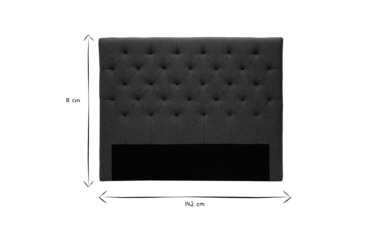 T�te de lit capitonn�e en tissu gris fonc� L140 cm ENGUERRAND